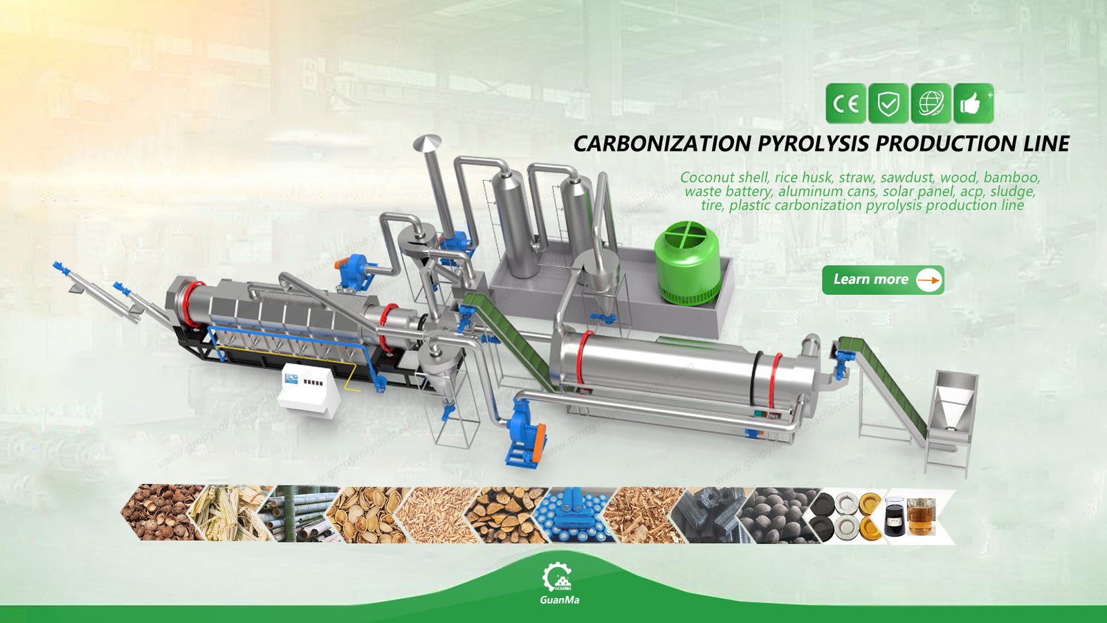 Continuous carbonization pyrolysis line